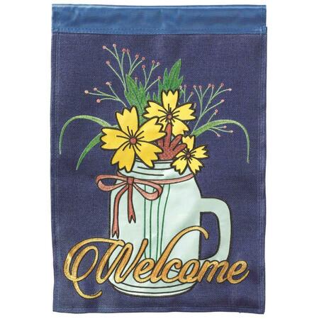 RECINTO 13 x 18 in. Welcome Flowers In Jar Burlap Printed Garden Flag RE3460617
